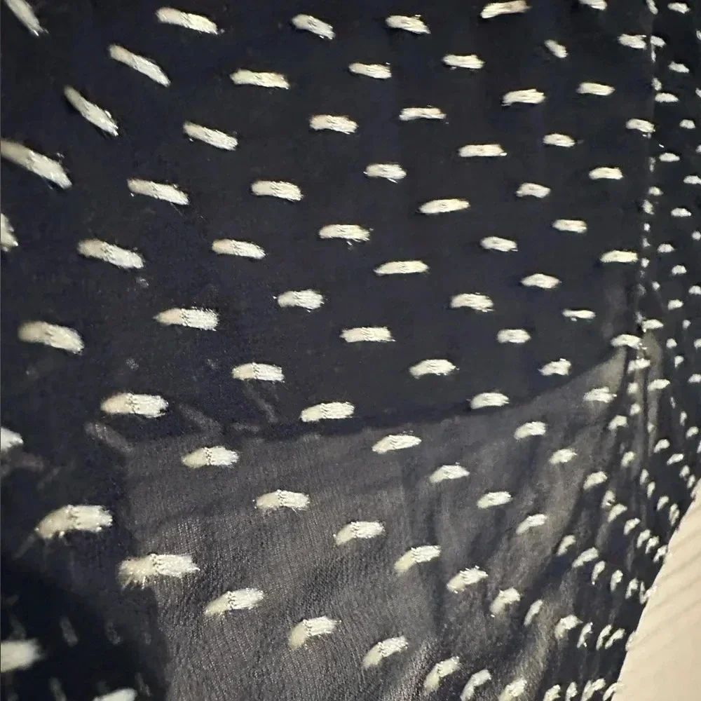 J. Crew navy and white silk blend sheer blouse